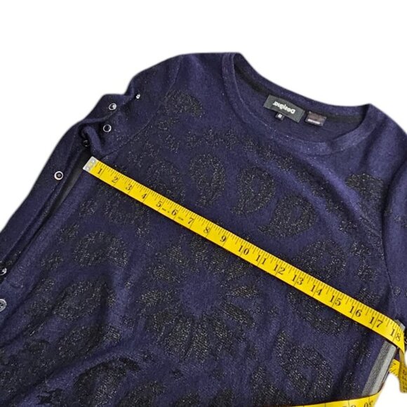 Desigual Womens Paisley Knit Embellished Long Sleeve Sweater, Blue, Black Size M - Picture 4 of 11